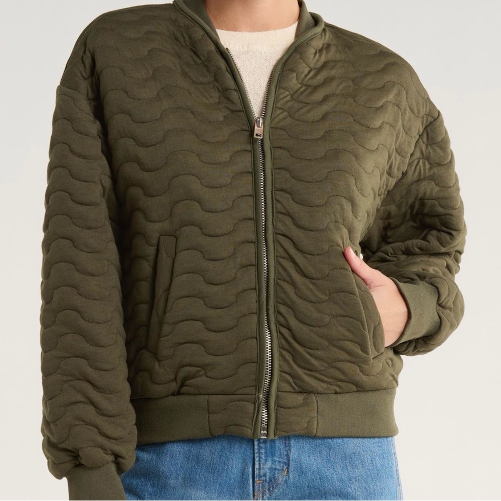 NWT Industry Republic Clothing Olive Green Quilted Bomber Jacket Zip Size‎ Small